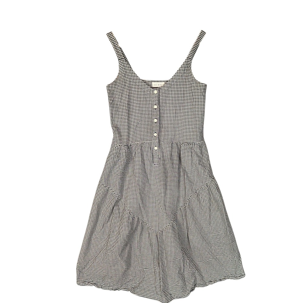 LACAUSA Gingham Tiered Midi Dress XS Black White Button Front Sleeveless